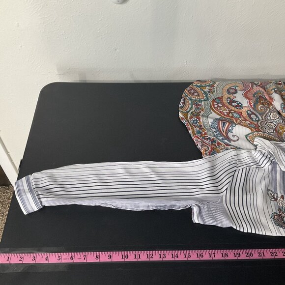 Chico's Top Womens‎ Sz S (0) Button Up Floral Embroidery Striped Paisley Boho - Picture 12 of 15